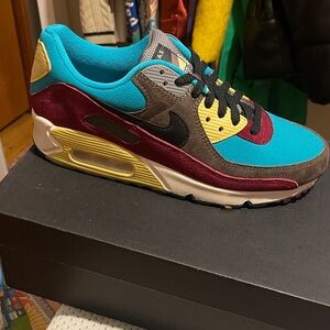 Nike Air Max with Teal, Burgundy, and Yellow Accents